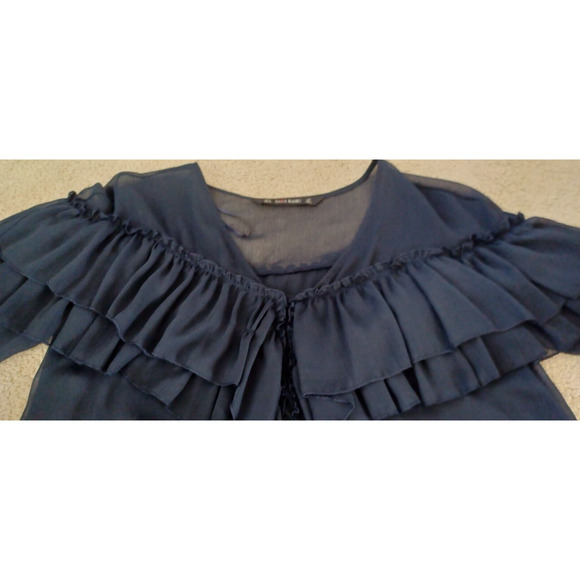 Zara Ruffled Sheer Blouse Black Long Sleeves Size Small NWT - Picture 5 of 10